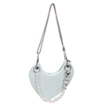 Borsa a tracolla azzurra a forma di cuore con catena di perle e dettaglio logo - Azzurro