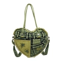 Borsa a cuore in denim verde con ricamo a stella e dettagli sfrangiati stile Y2K - Verde