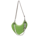 Borsa a cuore verde chiaro in pelle con catena d'argento e tracolla di perle - Verde