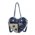 Borsa a tracolla in denim a forma di cuore con patchwork di stelle blu e gialle - Blu Denim