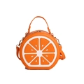 Creative citrus orange slice round crossbody bag in orange and white PU leather - Orange