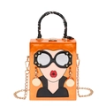 Orange Box-Tasche mit Mädchen-Print, Seidentuch-Griff und goldener Kette für Damen - Orange