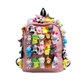 Zaino in tela rosa con vari ciondoli di peluche colorati e manico superiore nero - Grande / Rosa