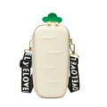 Cute white radish crossbody bag with green leaf decor and letter printed strap - White