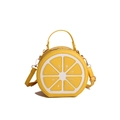 Cartoon lemon round crossbody bag in bright yellow PU leather with sliced fruit design - Yellow