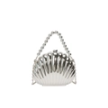 Sac de soirée chic en forme de coquillage argenté avec fini brillant et anse perle - Argent Avec Poignée En Perles