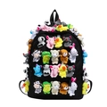 Black canvas backpack for students with various cute mini animal plush toy ornaments - Large / Black