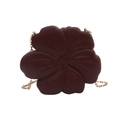 Dark burgundy flower-shaped evening crossbody bag with 3D petals and gold metal chain - Coffee