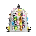Zaino bianco da studente decorato con vari mini peluche colorati a forma di animale - Grande / Bianco Sporco