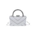 Luxus Perlen-Abendtasche mit V-Muster aus Strass und silbernem Metall-Ketten-Griff - Stil 2 (Chevron-Muster) / Silber (V-Form Chevron)