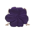 Deep purple 3D flower clutch bag in matte acrylic with a delicate gold chain strap - Purple