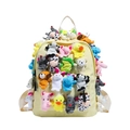 Cute milky yellow backpack for students featuring various colorful plush animal finger puppets - Small / Yellow