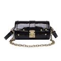 Glossy black crocodile pattern pillow bag with golden rivets and metal chain strap - Black