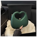 Detail of dark green heart-shaped acrylic handbag with gold metal lock and chain strap - Green