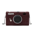 Fashionable burgundy camera-shaped crossbody bag with snakeskin texture and silver chain strap - Dark Red