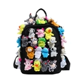 Black canvas backpack with multiple colorful 3D plush animal dolls for a cute style - Small / Black