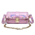 Pink iridescent crocodile embossed cylinder shoulder bag with gold hardware and rivets - Holographic Pink