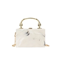 Borsa da sera in acrilico con trama effetto marmo grigio e manico in metallo dorato - crema