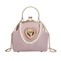 Rosa Handtasche mit goldener Herzschnalle und Perlen griff für Damen Mode 2025 - Herz Rosa