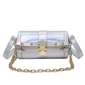 Holographic crocodile pattern cylinder bag with gold studs and metallic chain strap - Iridescent Silver