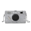 Silver camera-shaped crossbody bag with snake skin texture and chain strap - Silver