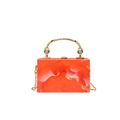 Acrylic evening box bag with orange marble pattern and golden arch handle - Orange Red