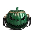 Dark green metallic pumpkin shoulder bag with spooky Jack-o'-lantern face design - 20*15*18cm / Green