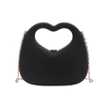 Black heart-shaped cutout handbag with matte finish and gold chain strap detail - Black