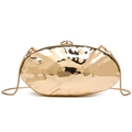 Elegante goldene Metall-Clutch in Ovalform mit Hammerschlag-Textur und feiner Schlangenkette - Gehämmerte Wellentextur (Stil 3)