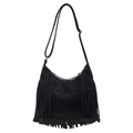 Vintage Umhängetasche in Schwarz mit langen Fransen und mattem Bohemian-Finish - Schwarz