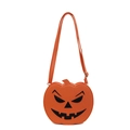Quirky Halloween pumpkin crossbody bag in orange textured leather with jack-o'-lantern face - Orange