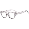 Dettaglio della montura cat-eye grigia con cerniere in metallo e specifiche taglia - Montatura Grigio Trasparente Lente Chiara