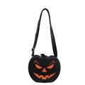 Halloween pumpkin crossbody bag with orange Jack-o'-lantern face on black leather - Black