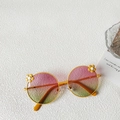 Yellow flower-decorated round children's sunglasses with stylish gradient lenses - Pink Yellow