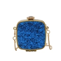 Detail of royal blue sequin evening bag with gold floral clasp and chain strap - Square / Blue