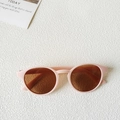Pink round frame children sunglasses with brown lenses and matte finish stylish design - Pink Frame Tea Lens
