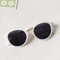 Kids trendy cream matte sunglasses with gray round lenses and UV400 protection - White