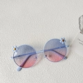 Kids round floral sunglasses with blue-pink gradient lenses and purple metal frame - Blue Pink