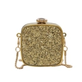 Elegant gold square evening clutch with sparkling sequins and floral clasp closure - Square / Gold
