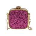 Detailed view of square mini evening bag with rose red sequins and golden metal frame - Square / Rose Red