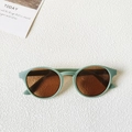 Minimalist kids round sunglasses in matte olive green frame with brown tinted lenses - Green Frame Tea Lens