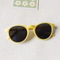 Matte yellow round frame kids sunglasses with UV400 protection and dark grey lenses - Yellow