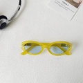 Retro oval sunglasses with yellow translucent frames and light blue lenses for fashion - Yellow