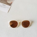 Minimalist round frame kids sunglasses with cream beige matte finish and UV lenses - Cream Frame Tea Lens