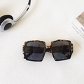 Kids vintage tortoiseshell square sunglasses with dark grey lenses and UV400 protection - Leopard Print