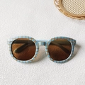 Lunettes de soleil rondes pour enfants avec monture à carreaux bleus et verres bruns - Bleu Ciel (Carreaux)