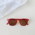 Retro red square frame kids sunglasses with brown lenses and silver rivet accents - Red