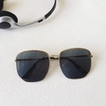 Oversized gold metal sunglasses with dark lenses and retro aesthetic design - Gold Frame Grey Lenses