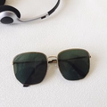 Oversized gold metal frame sunglasses with dark green lenses in a minimalist fashion style - Gold Frame Dark Green Lens