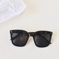 Classic large square black sunglasses with silver star studs and dark gradient lenses - Black and Gray